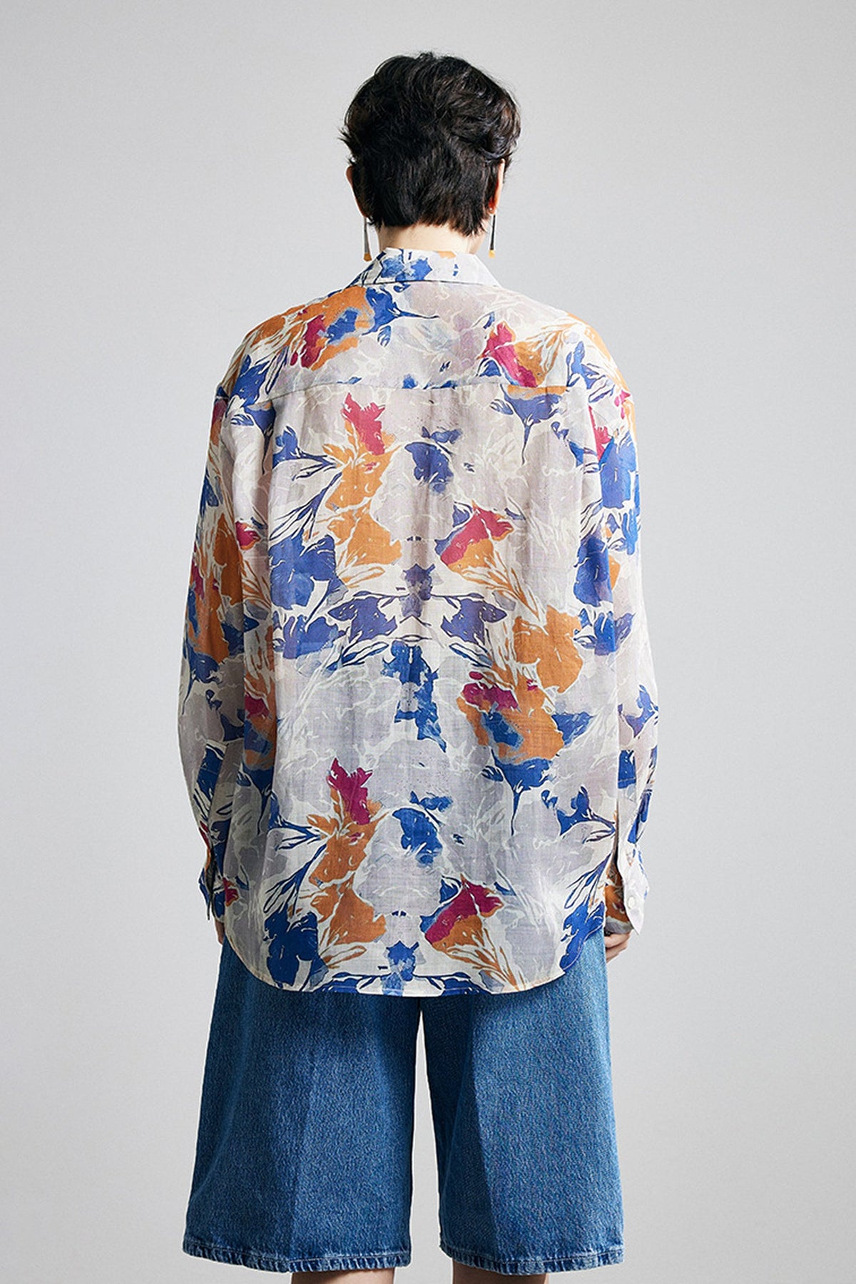 100% Ramie Abstract Print Button-Down Shirt