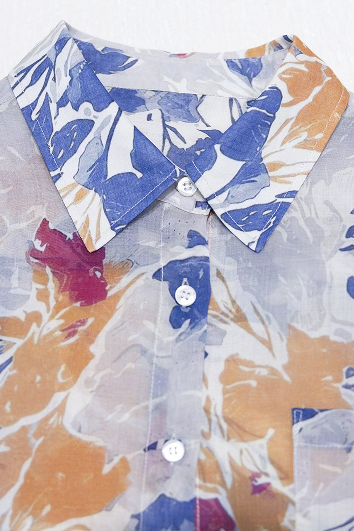 100% Ramie Abstract Print Button-Down Shirt