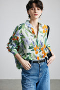 100% Ramie Bold Botanical Print Button-Down Shirt