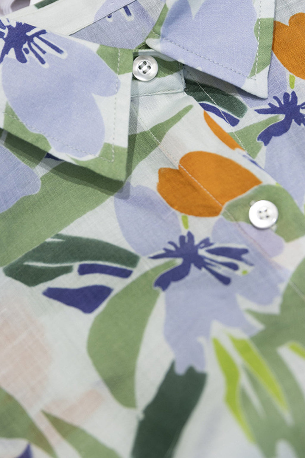 100% Ramie Bold Botanical Print Button-Down Shirt