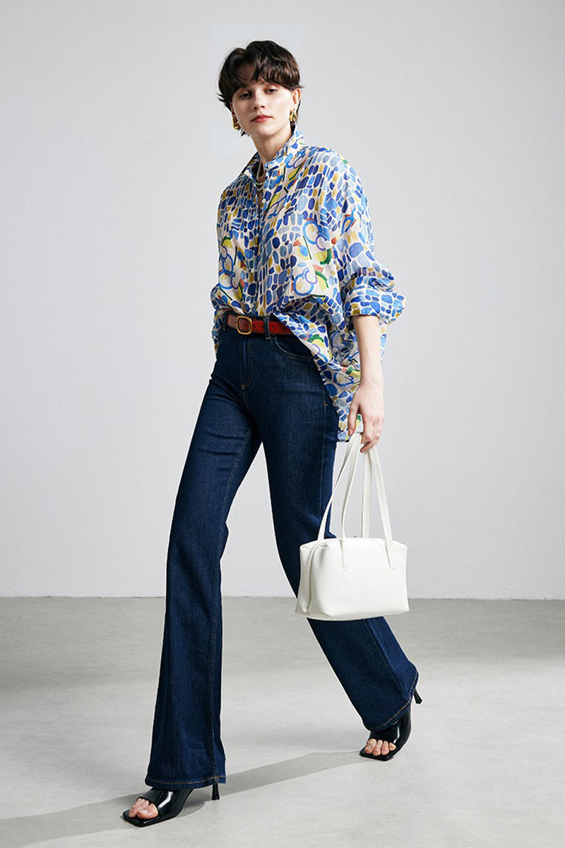 100% Ramie Colorful Print Button-Down Shirt
