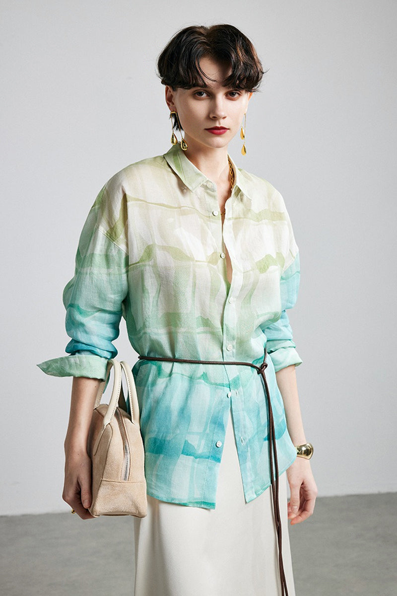 100% Ramie Gradient Button-Down Shirt