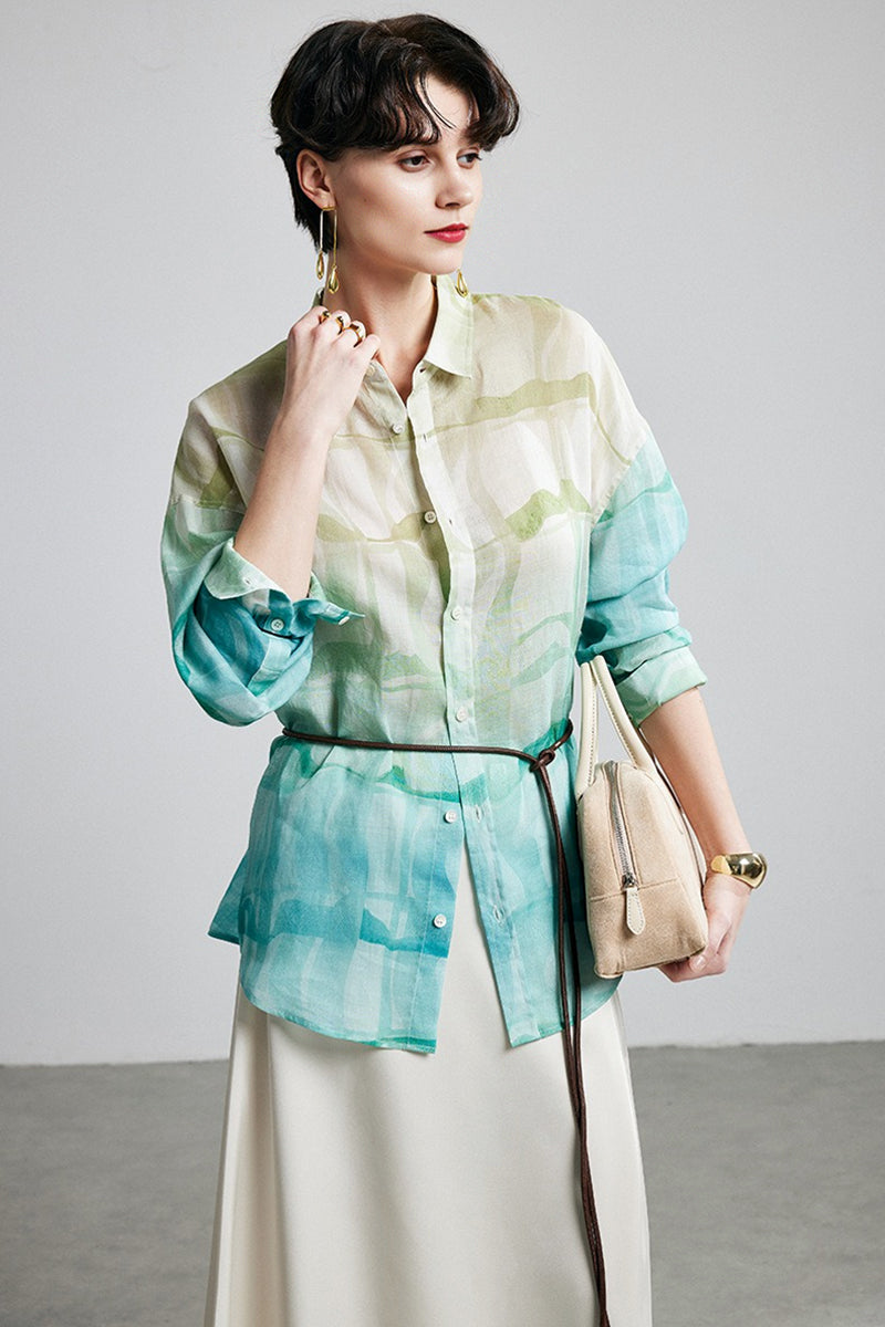 100% Ramie Gradient Button-Down Shirt