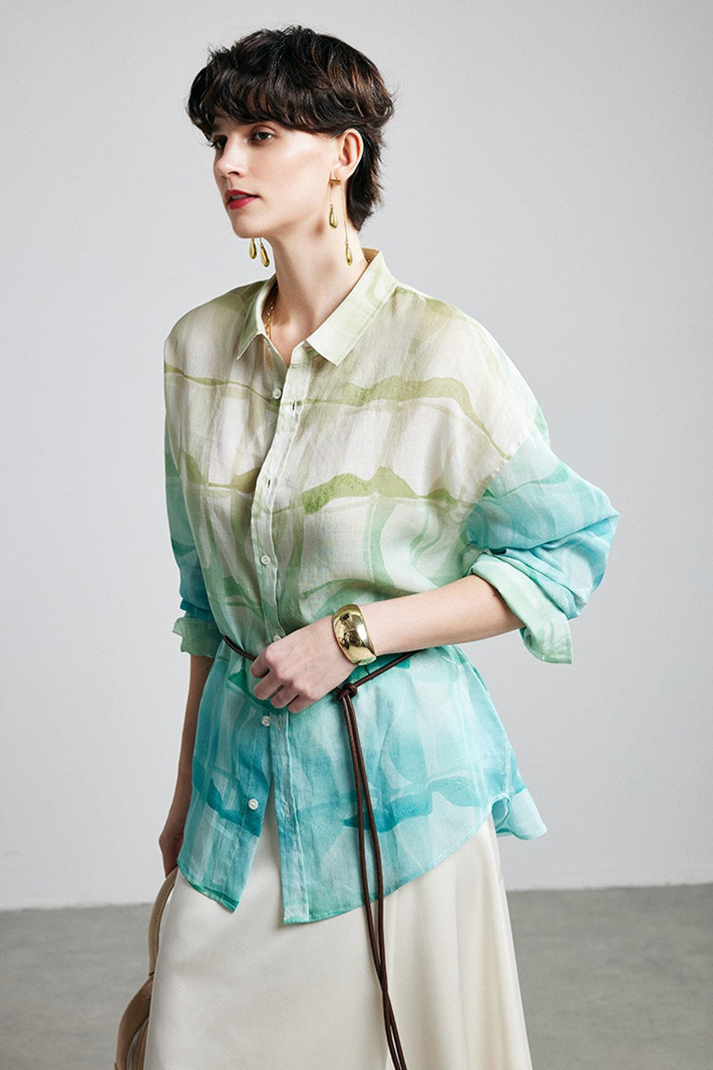 100% Ramie Gradient Button-Down Shirt