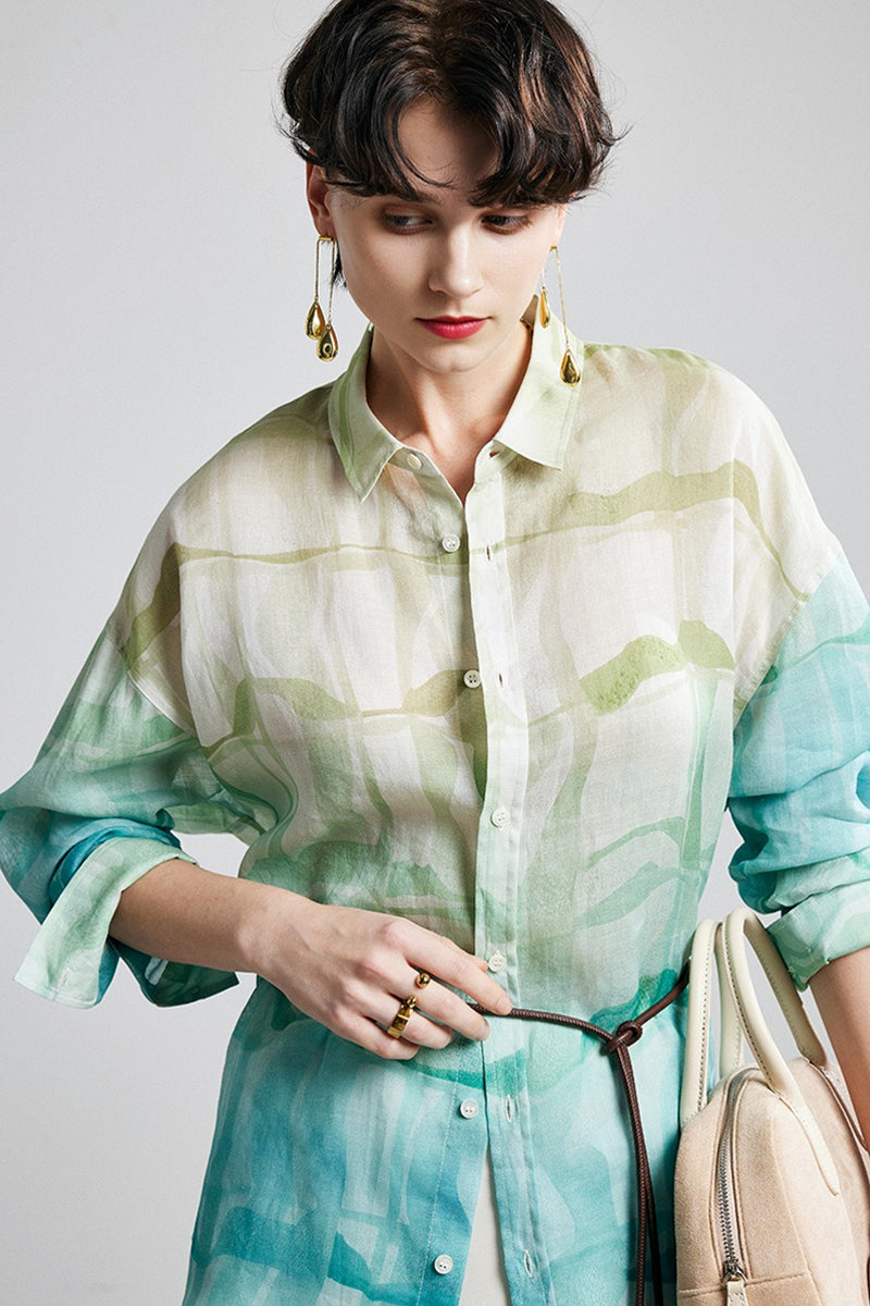100% Ramie Gradient Button-Down Shirt