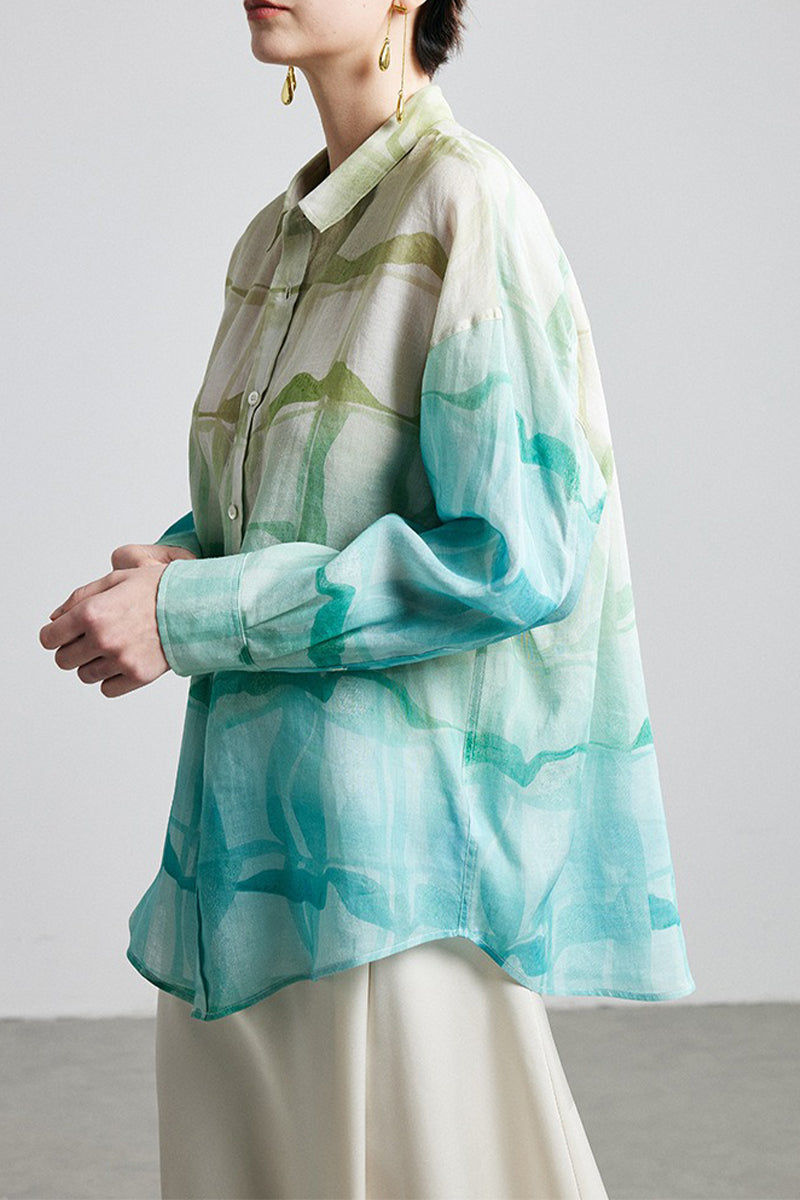 100% Ramie Gradient Button-Down Shirt
