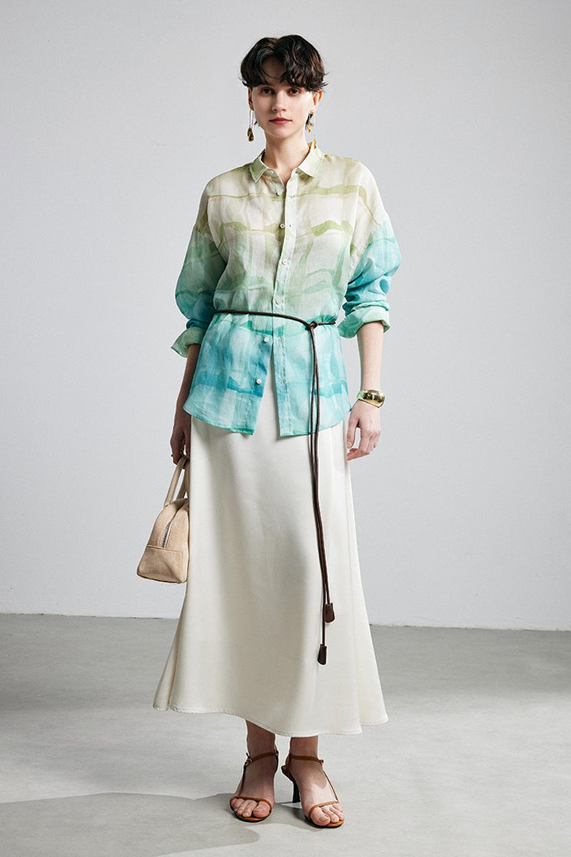 100% Ramie Gradient Button-Down Shirt