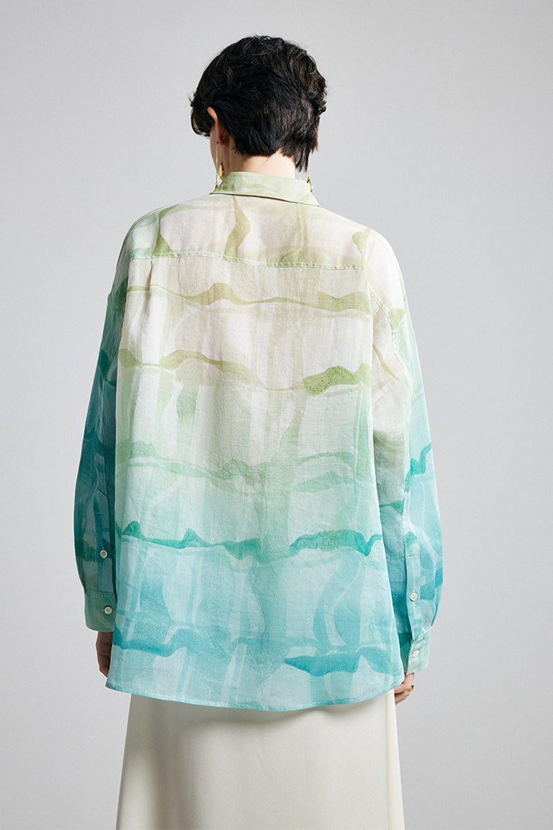 100% Ramie Gradient Button-Down Shirt