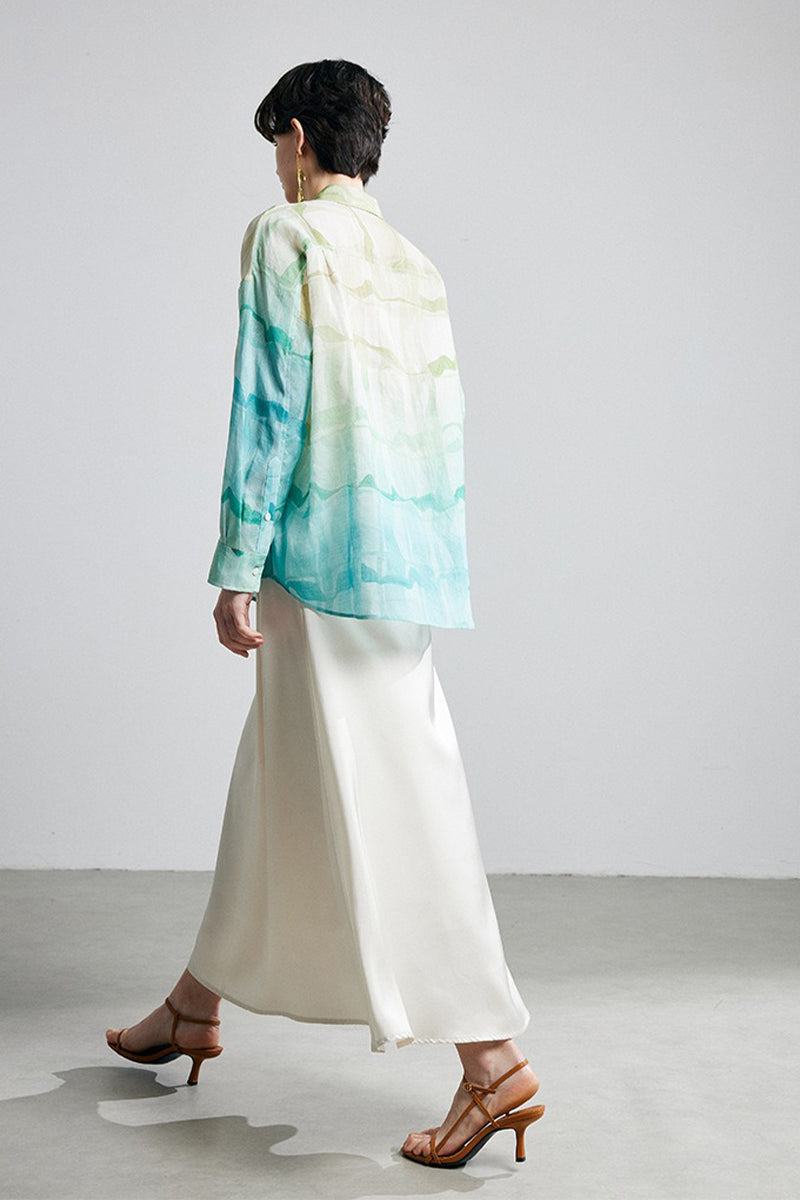 100% Ramie Gradient Button-Down Shirt