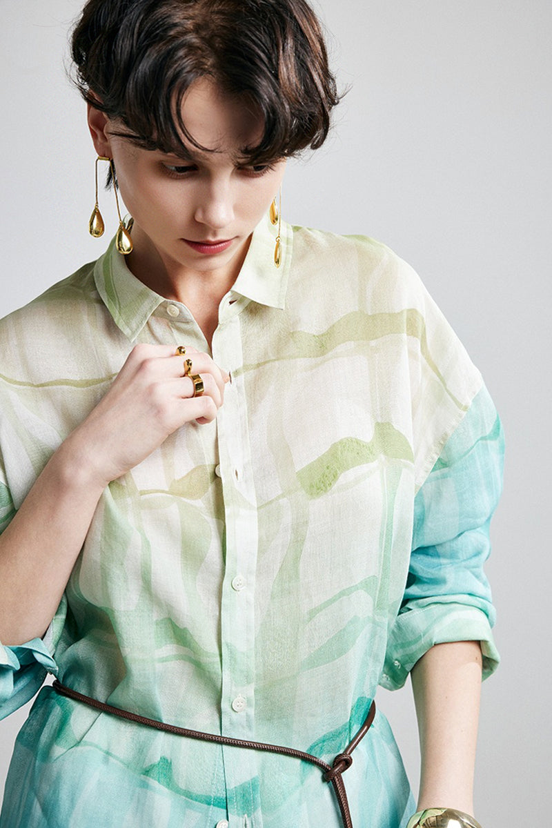 100% Ramie Gradient Button-Down Shirt