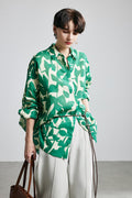 100% Ramie Graphic Leaf Print Button-Up Shirt