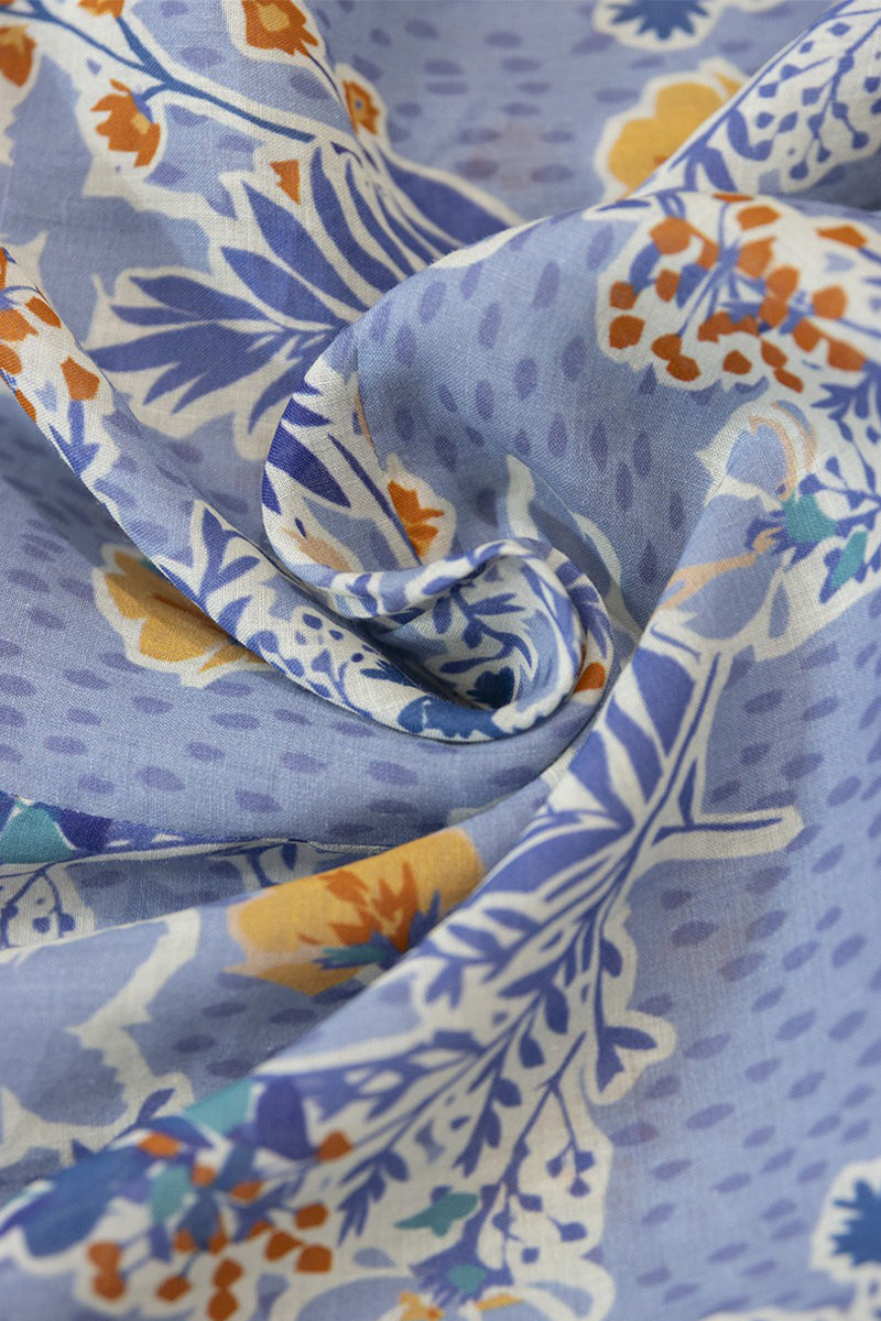 100% Ramie Purple Floral Button-Down Shirt