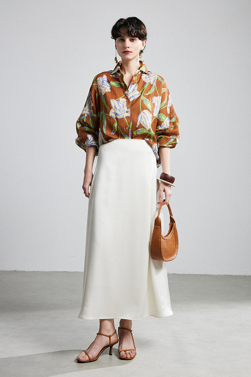 100% Ramie Relaxed Floral Button-Down Shirt
