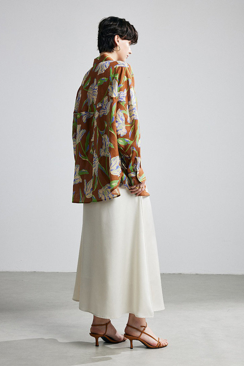 100% Ramie Relaxed Floral Button-Down Shirt