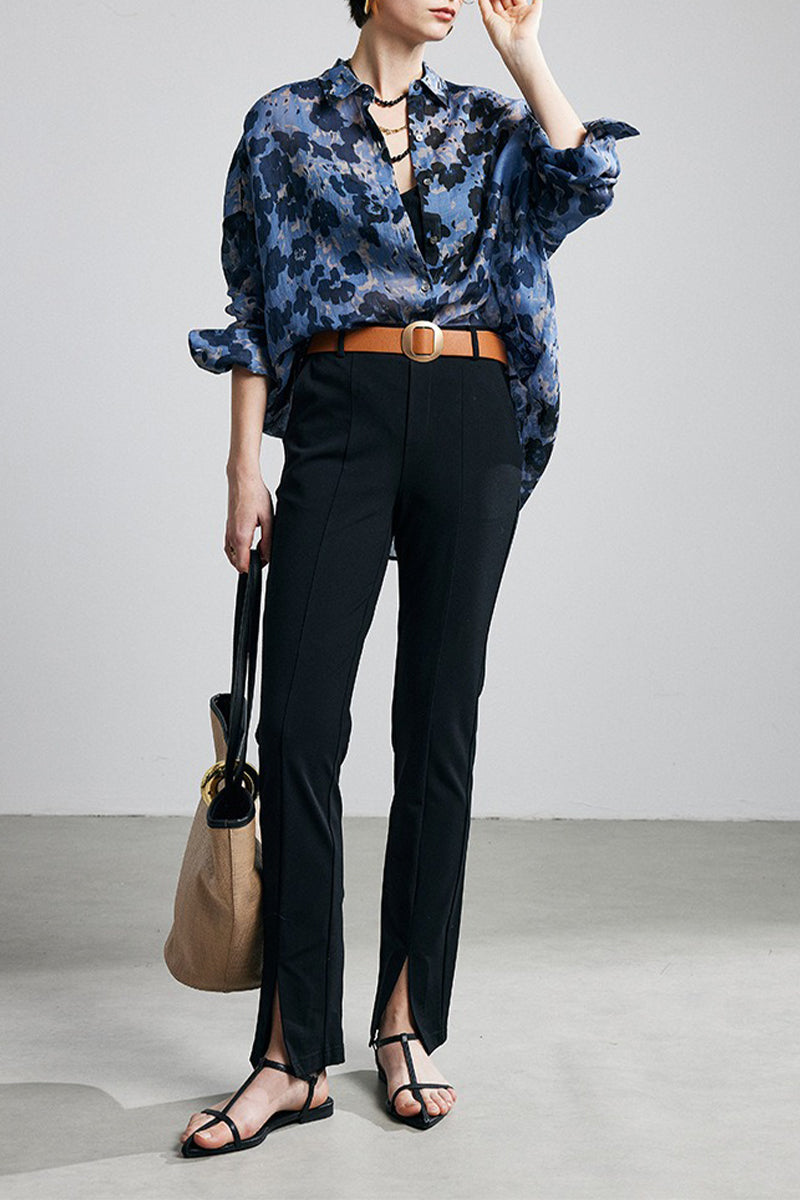 100% Ramie Speckled Floral Button-Down Shirt
