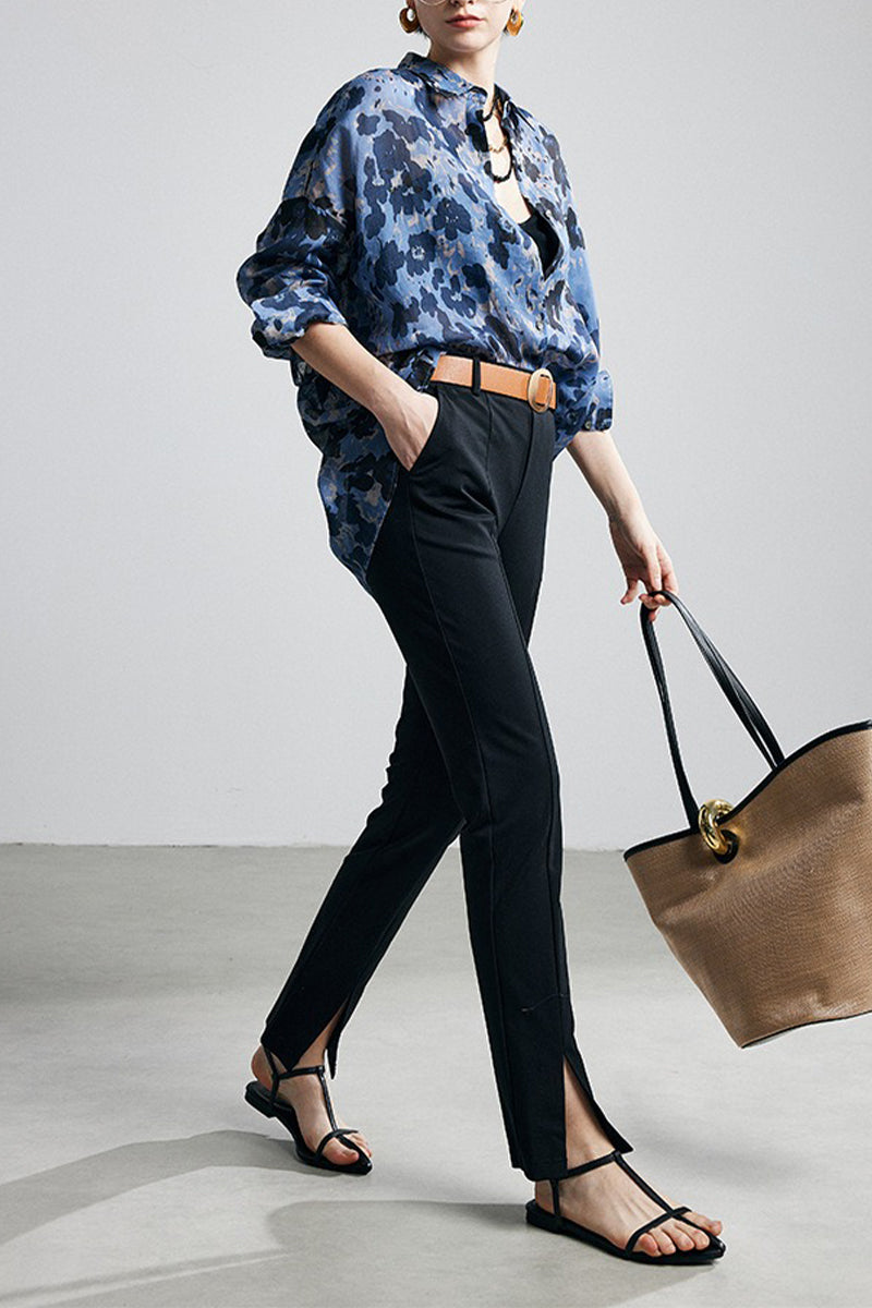 100% Ramie Speckled Floral Button-Down Shirt