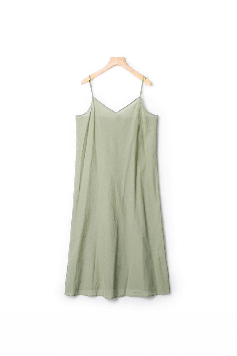 100% Ramie V Neck Kaftan Midi Dress in Green