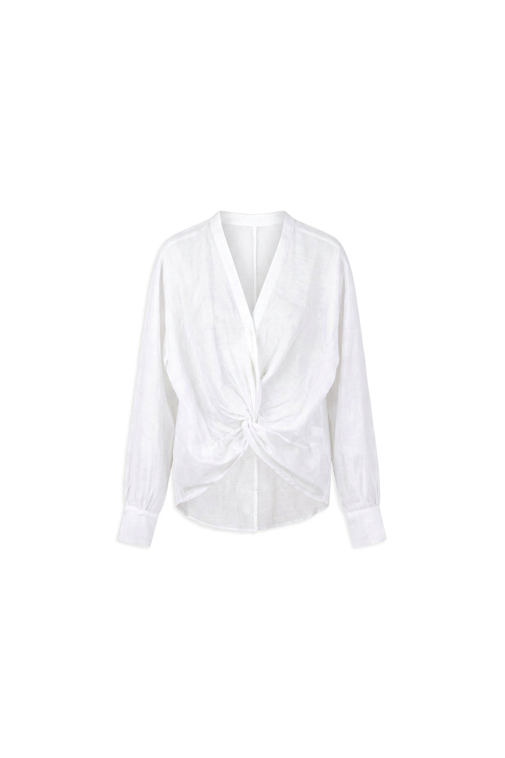 100% Ramie V-Neck Twist Front Blouse