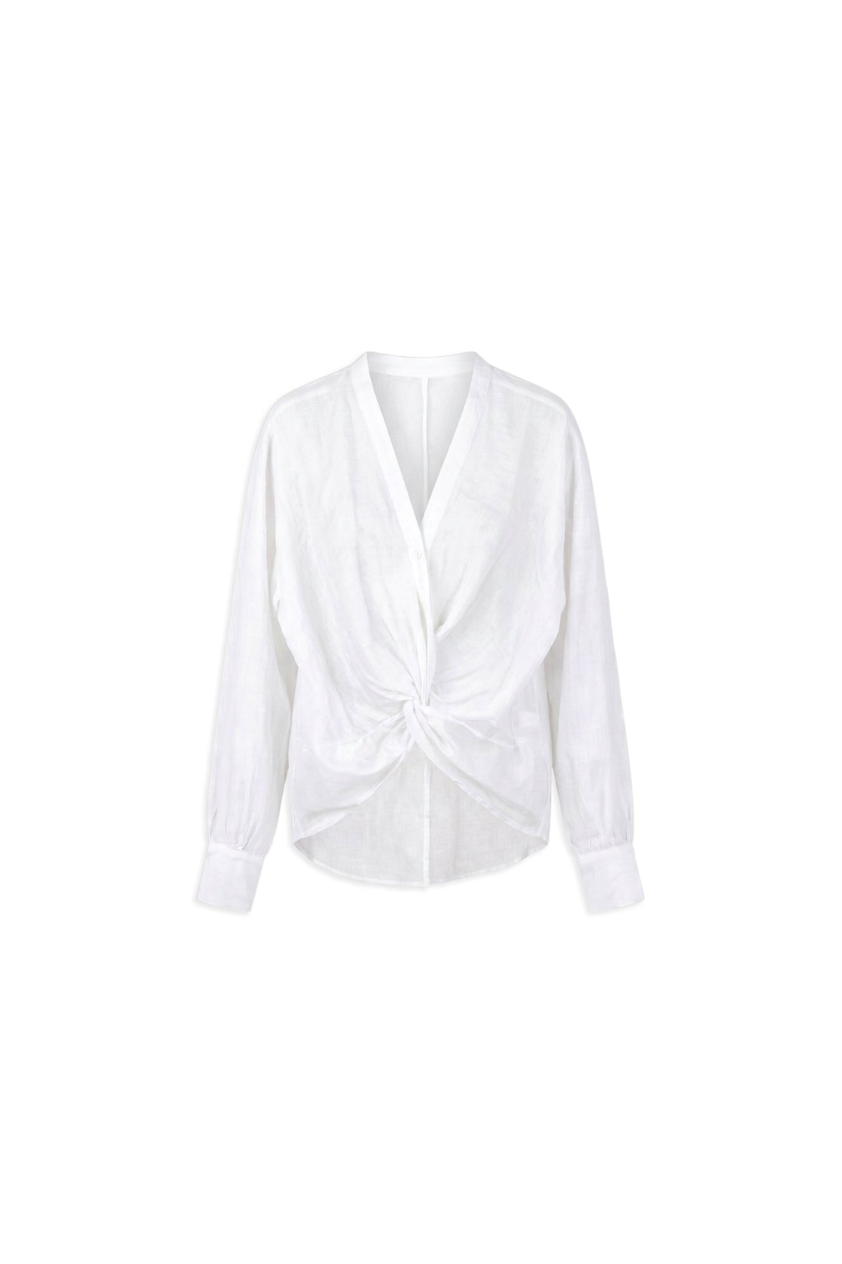 100% Ramie V-Neck Twist Front Blouse