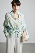 100% Ramie Watercolor Floral Button-Down Shirt