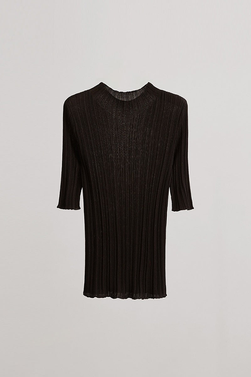 100% Silk Elegant Slim Mock-Neck Ribbed Top