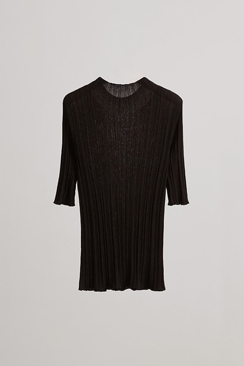 100% Silk Elegant Slim Mock-Neck Ribbed Top