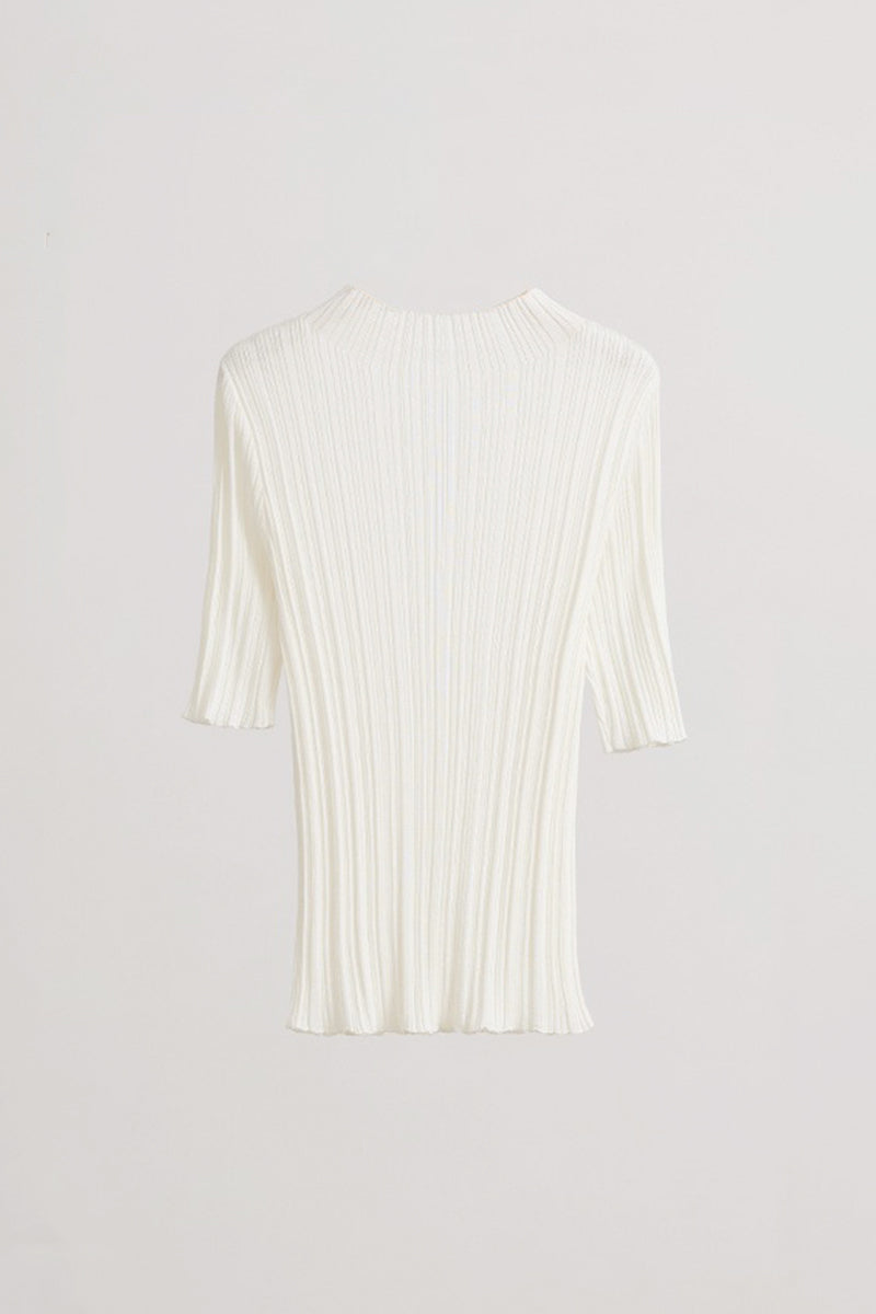 100% Silk Elegant Slim Mock-Neck Ribbed Top