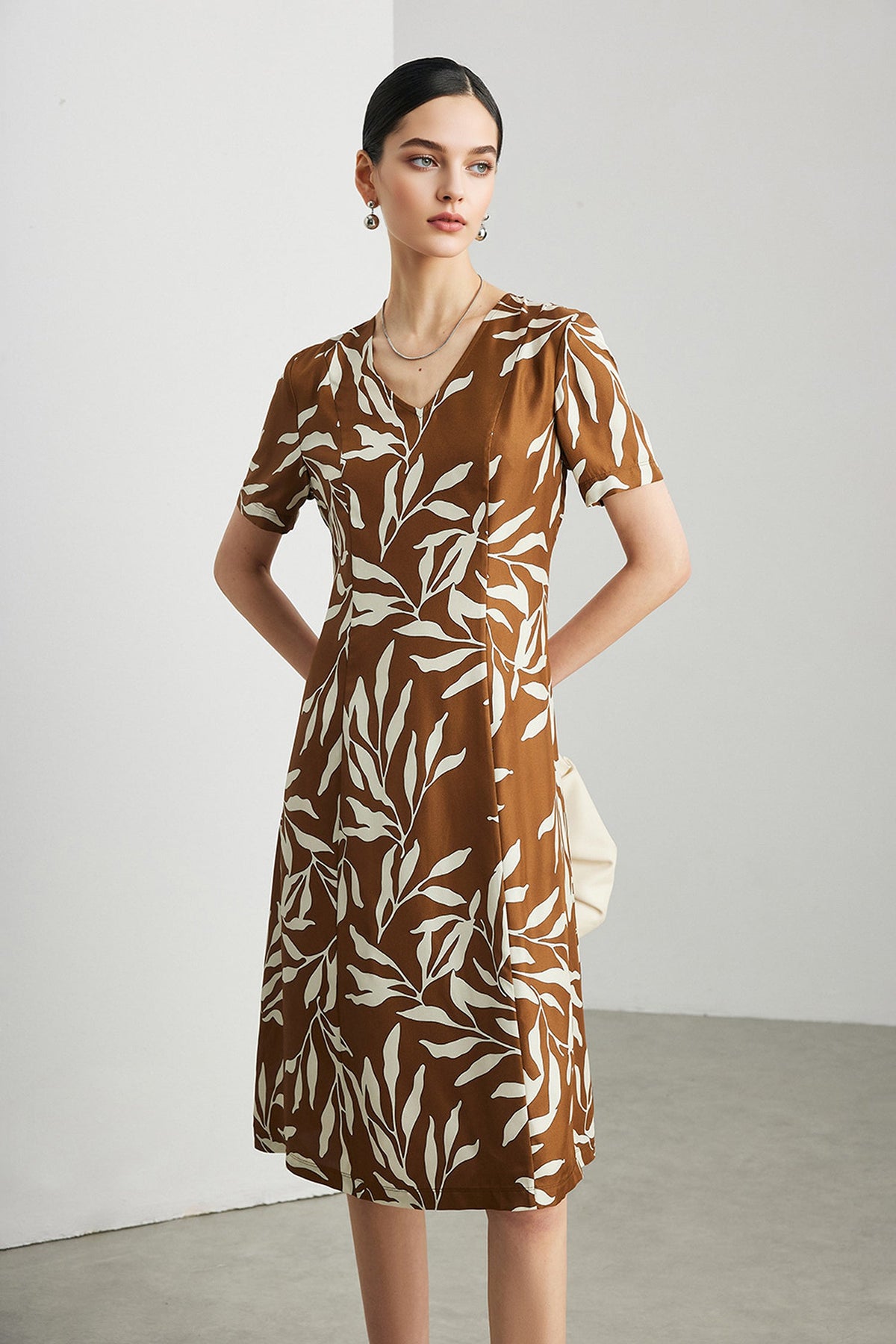 100% Silk Floral Short-Sleeve Midi Dress