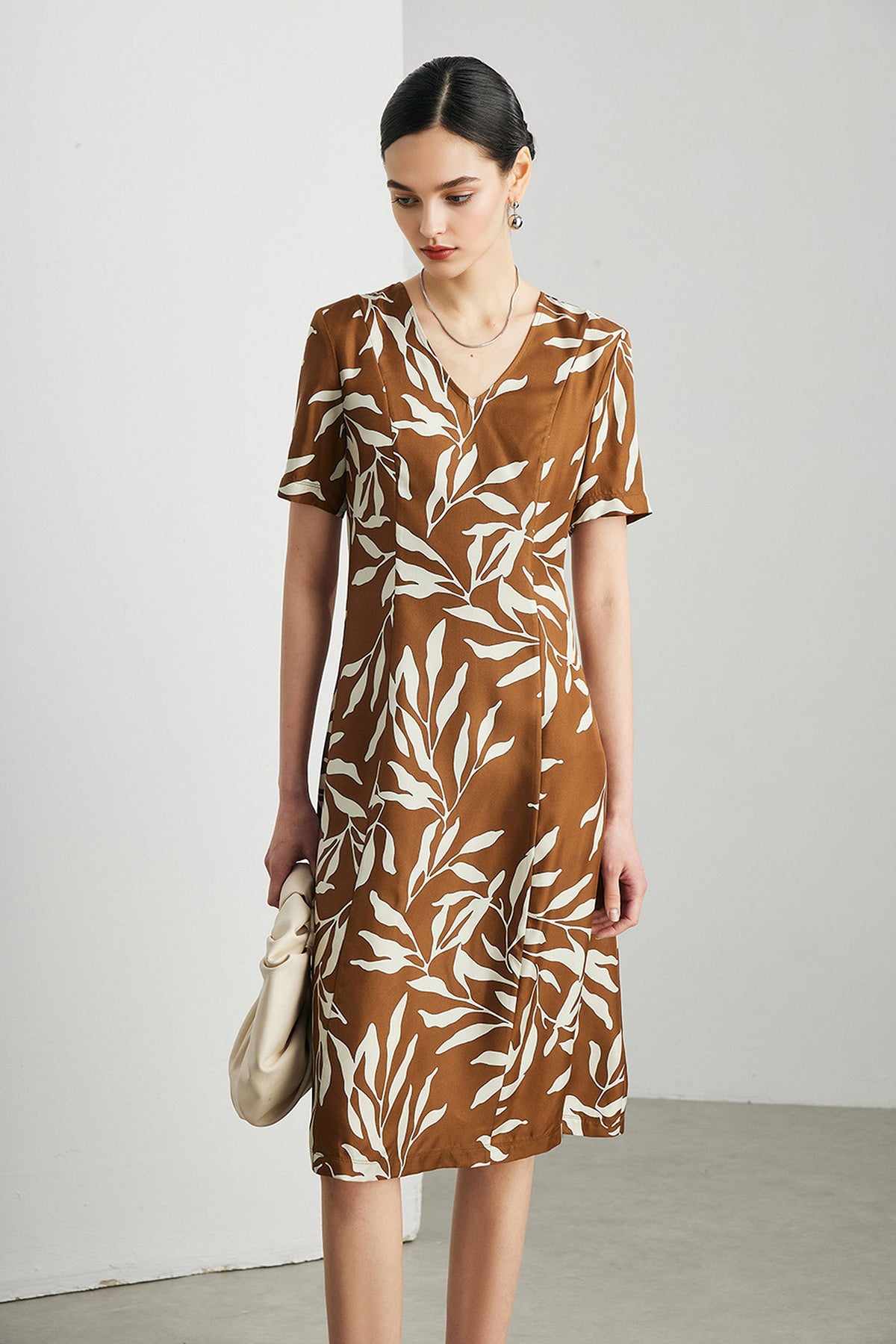 100% Silk Floral Short-Sleeve Midi Dress
