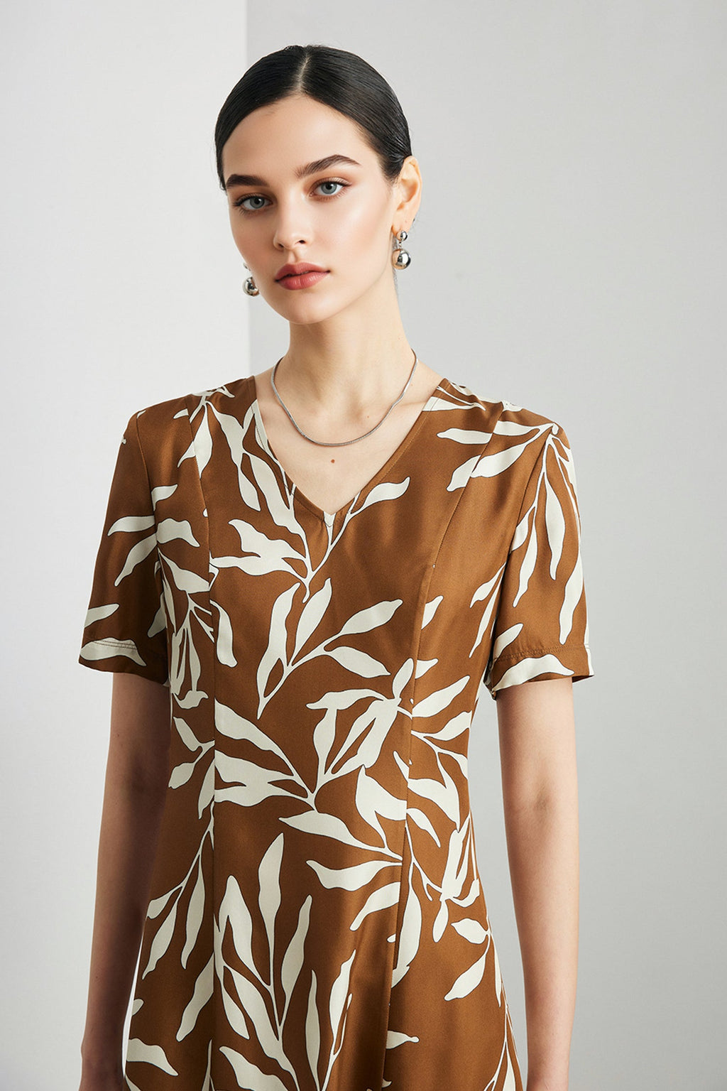 100% Silk Floral Short-Sleeve Midi Dress