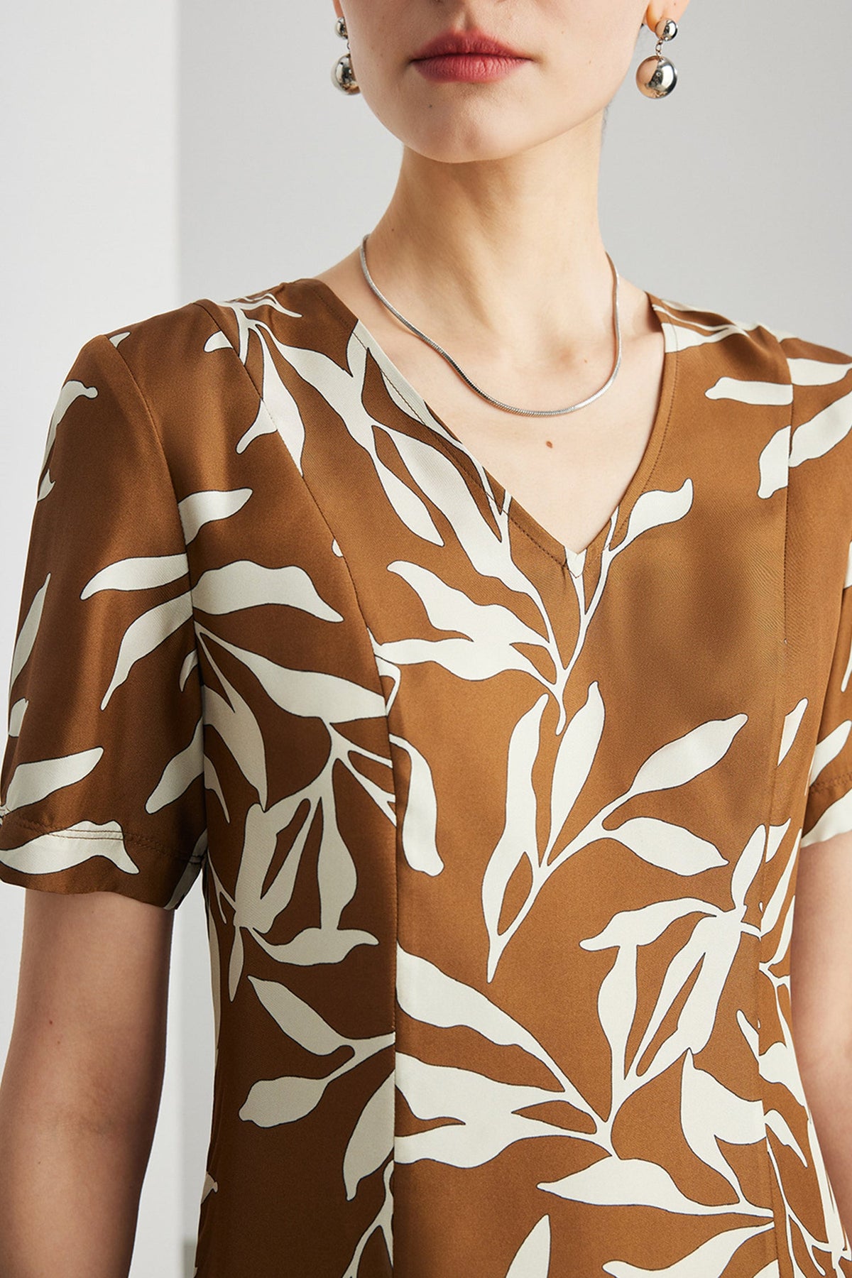 100% Silk Floral Short-Sleeve Midi Dress