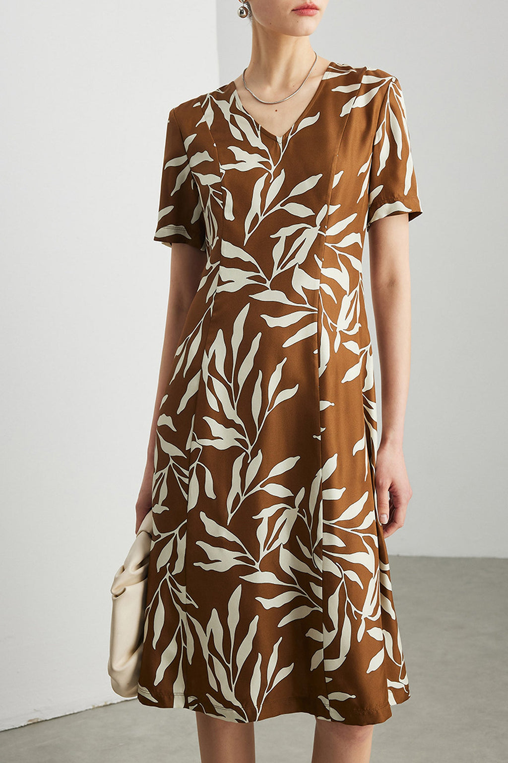 100% Silk Floral Short-Sleeve Midi Dress