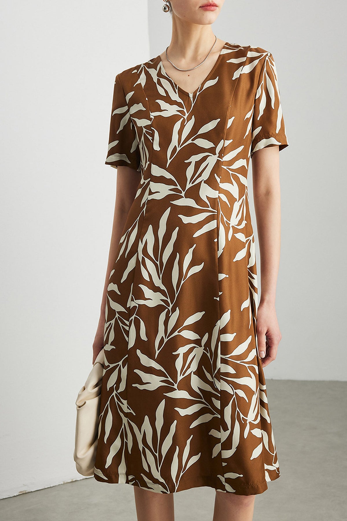 100% Silk Floral Short-Sleeve Midi Dress