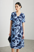 100% Silk Floral Short-Sleeve Midi Dress