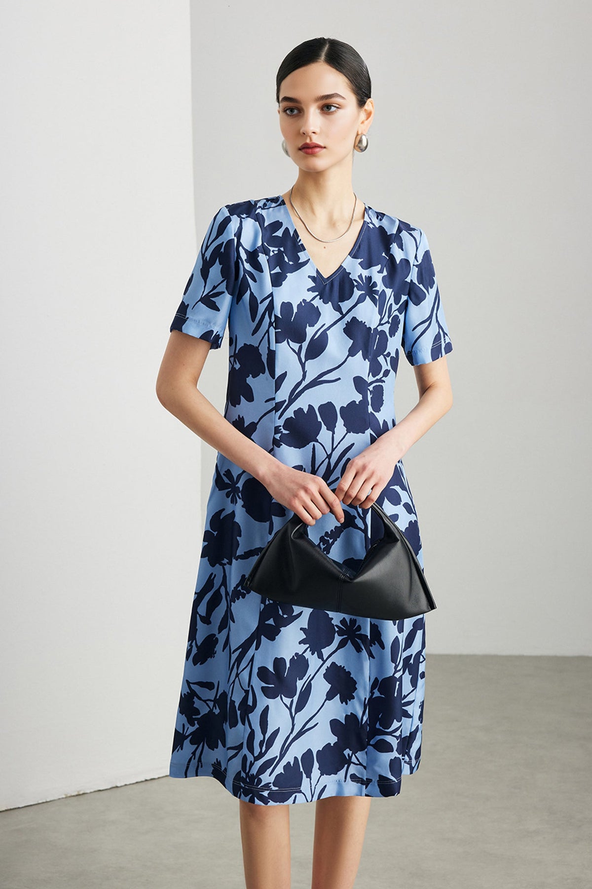 100% Silk Floral Short-Sleeve Midi Dress