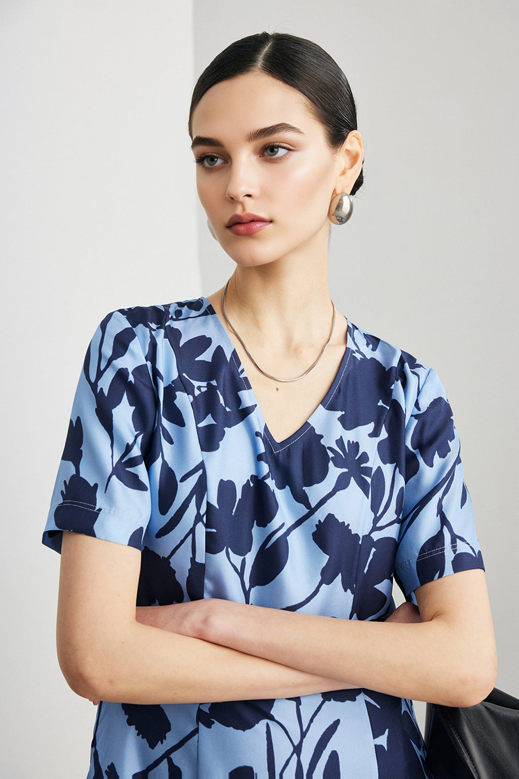 100% Silk Floral Short-Sleeve Midi Dress