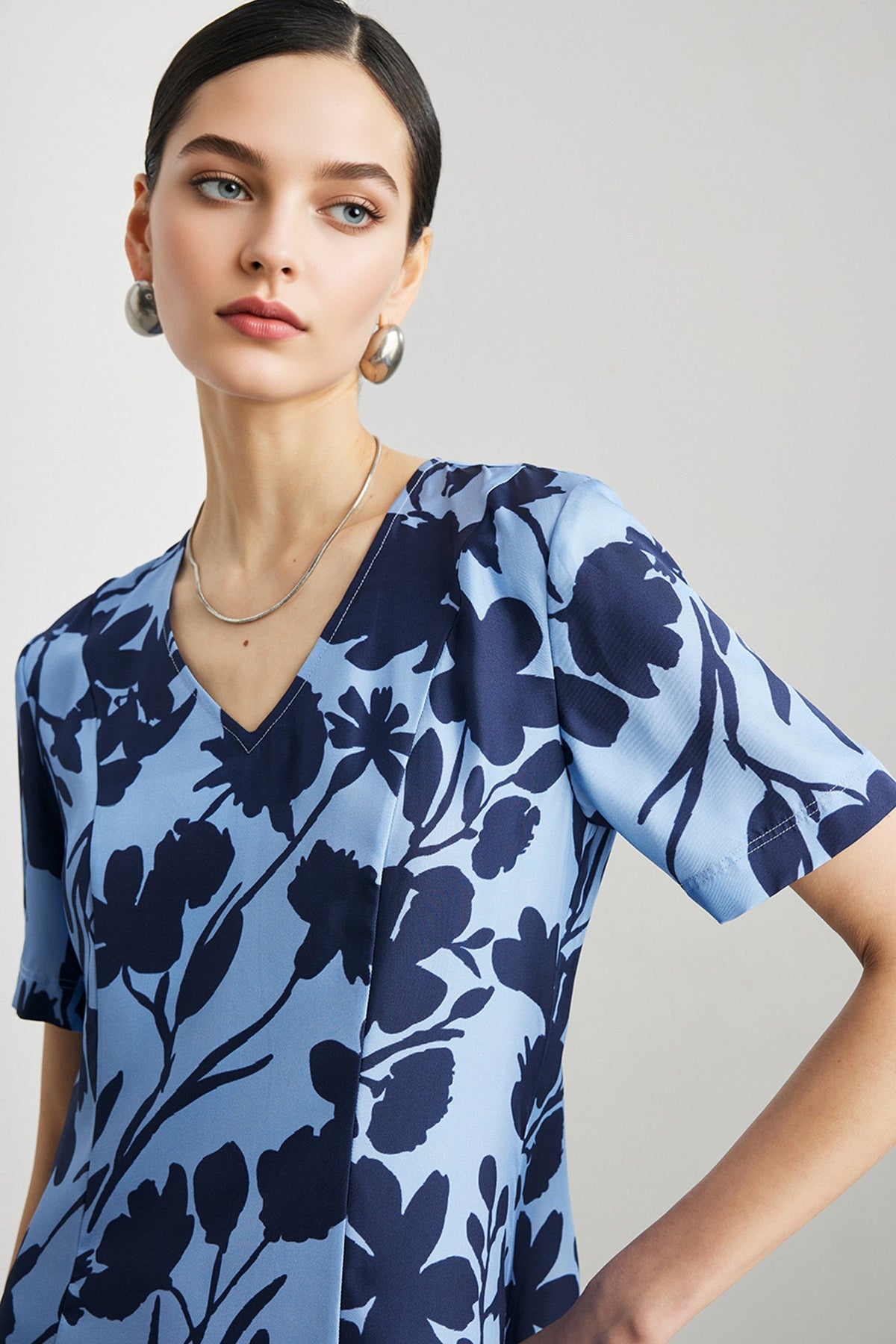 100% Silk Floral Short-Sleeve Midi Dress