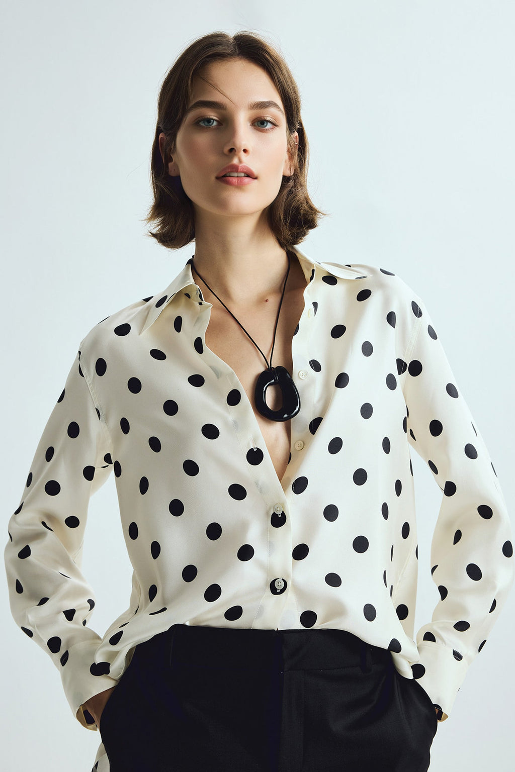 100% Silk Polka Dot Bias Cut Button-Down Shirt