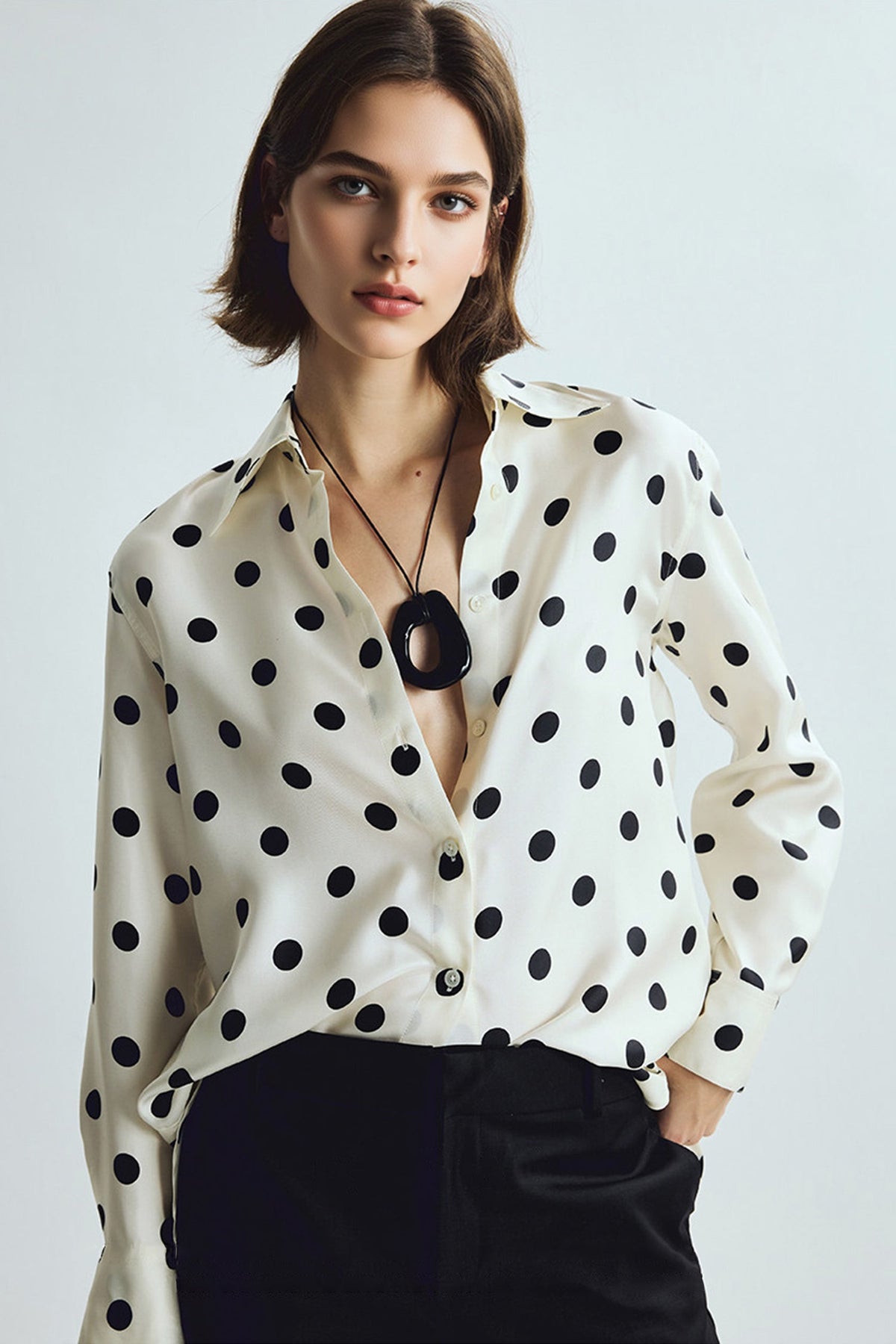 100% Silk Polka Dot Bias Cut Button-Down Shirt