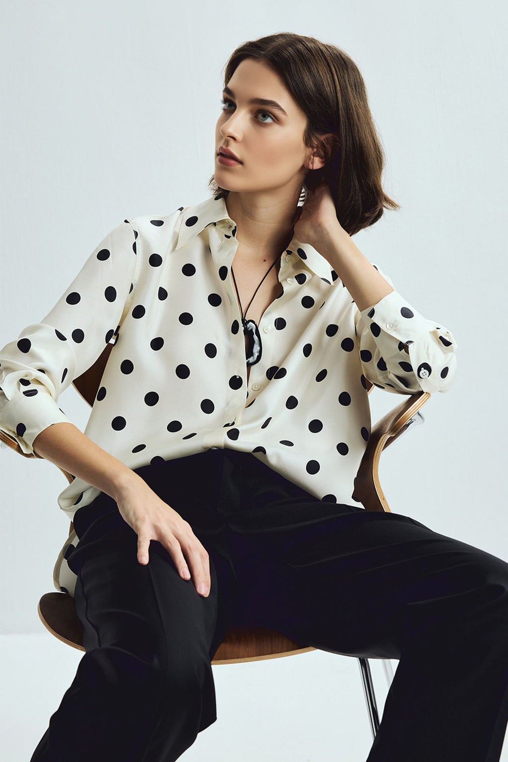 100% Silk Polka Dot Bias Cut Button-Down Shirt