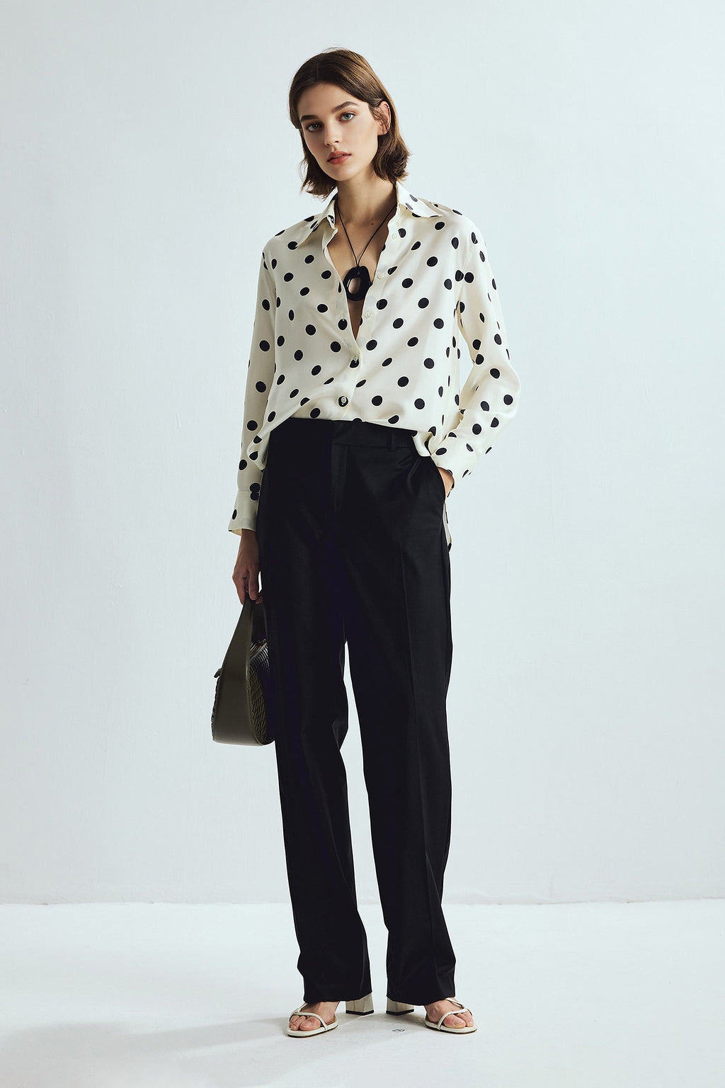 100% Silk Polka Dot Bias Cut Button-Down Shirt