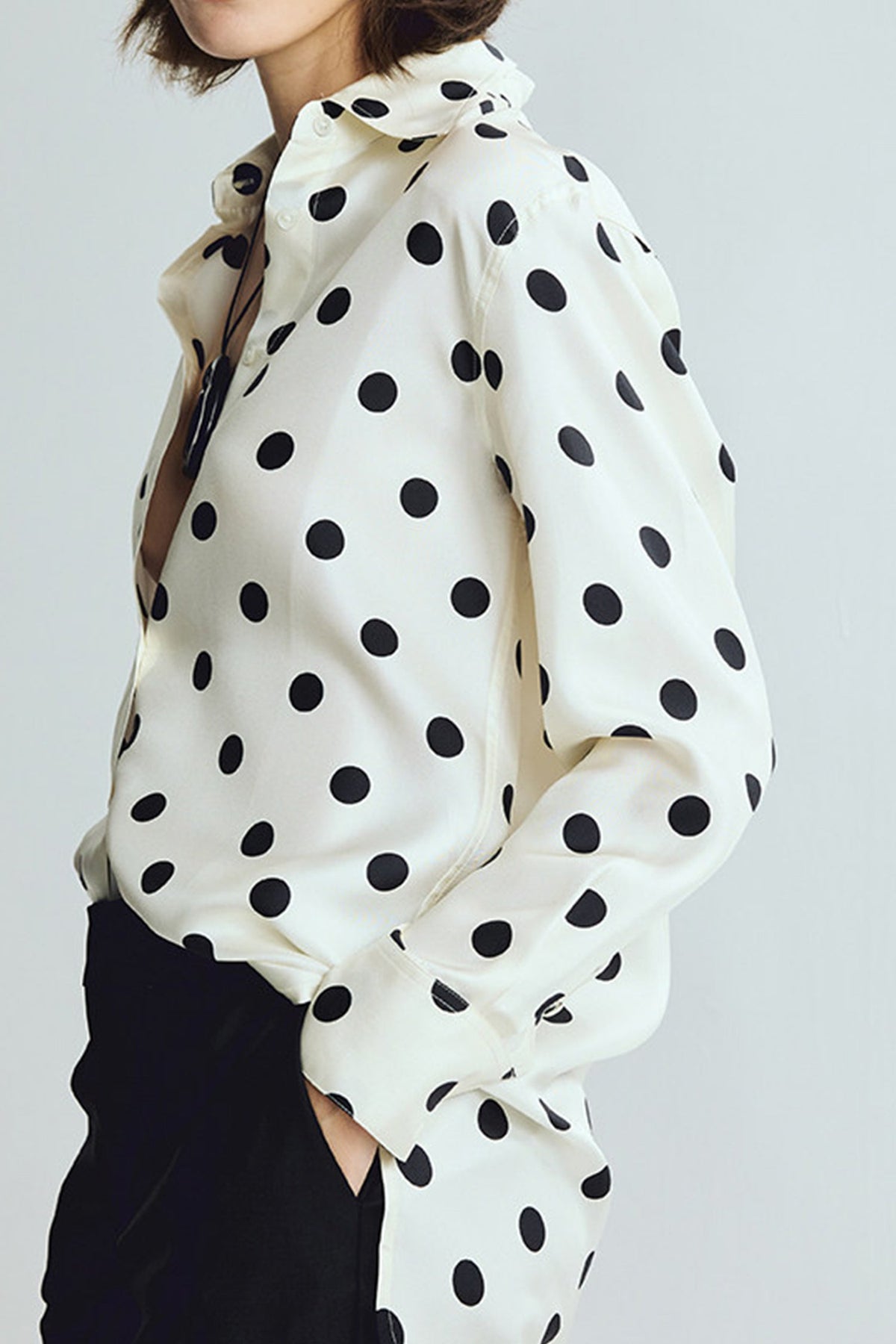 100% Silk Polka Dot Bias Cut Button-Down Shirt