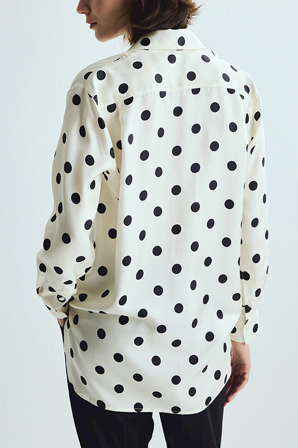 100% Silk Polka Dot Bias Cut Button-Down Shirt