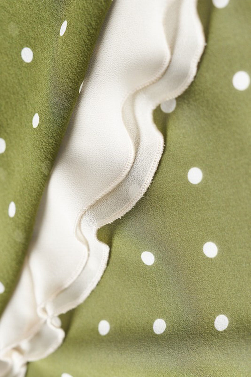 100 Silk Polka Dot Bias-Cut Midi Dress in Olive Green