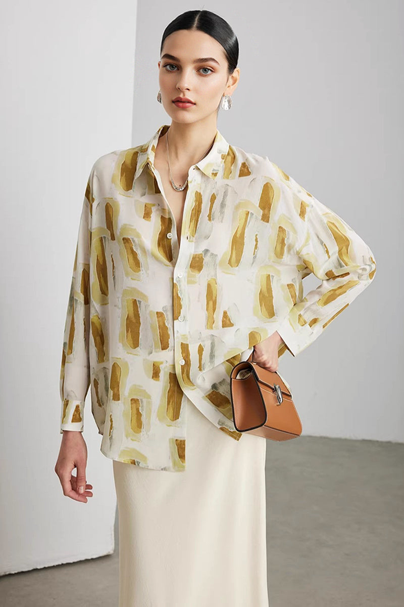 100% Silk Printed Button Down Relaxed Fit Shirt