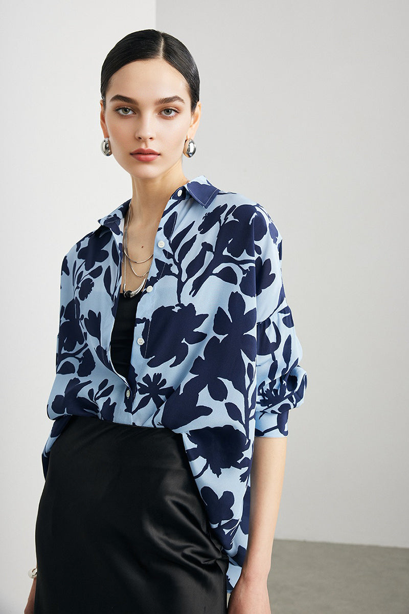 100% Silk Printed Button Down Relaxed Fit Shirt