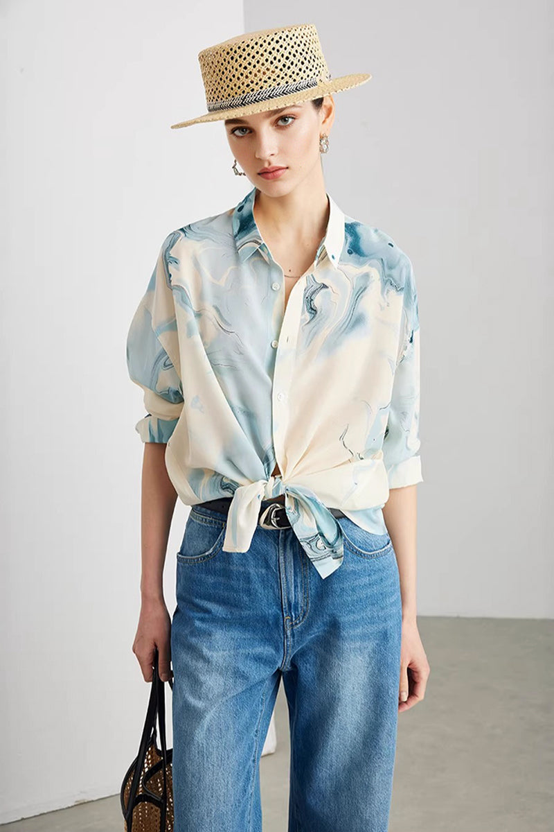 100% Silk Printed Button Down Relaxed Fit Shirt