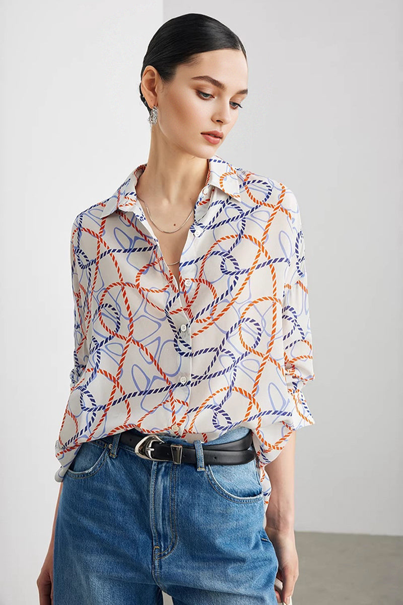 100% Silk Printed Button Down Relaxed Fit Shirt