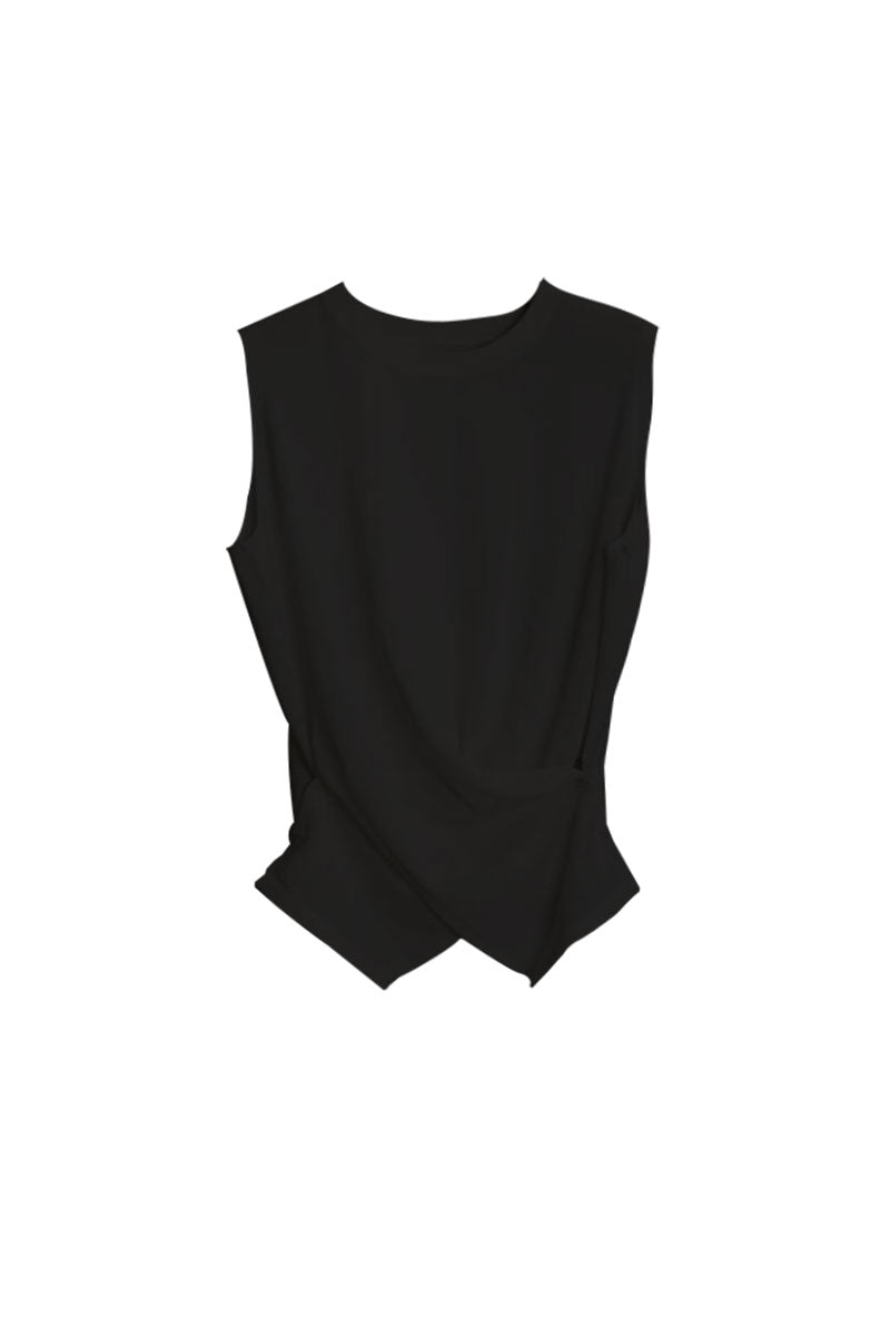 100 Wool Knit Asymmetrical Crew-Neck Wrap Tank Top