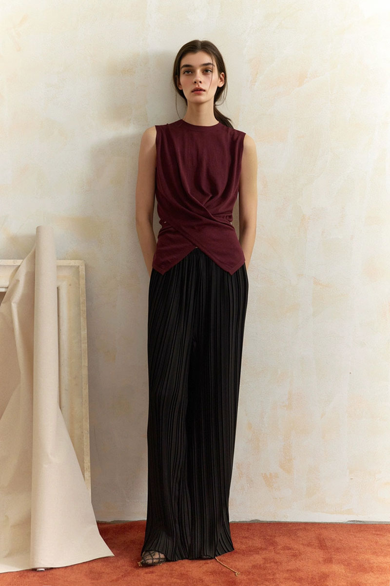 100 Wool Knit Asymmetrical Crew-Neck Wrap Tank Top